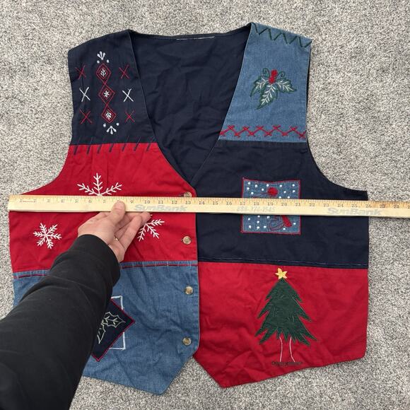 Vintage Y2K Vest Womens 2X Plus Grandmacore Patchwork Embroidered Christmas - Picture 3 of 4